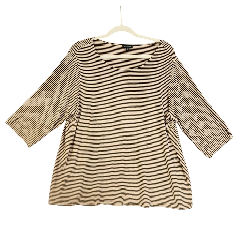 J Jill Womens Wearever Collection Striped Knit Top Size XL Petite Tan 3/4 Sleeve